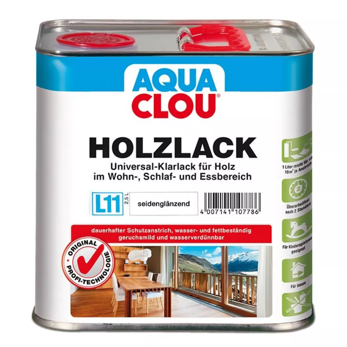 Clou Holzlack Klarlack Grundierung Aqua Seidenglänzend L 11 2,5 l
