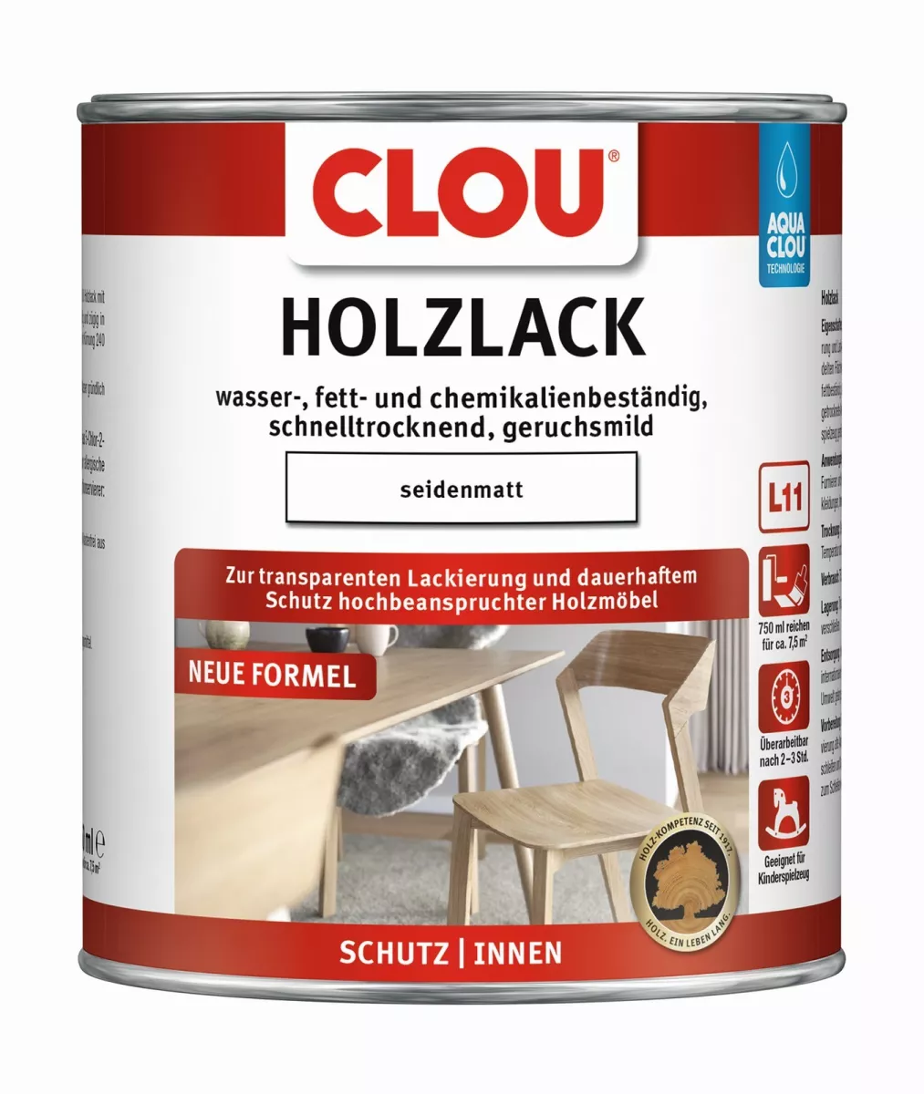 Clou Holzlack Klarlack Grundierung Aqua Seidenmatt L 11 750 ml