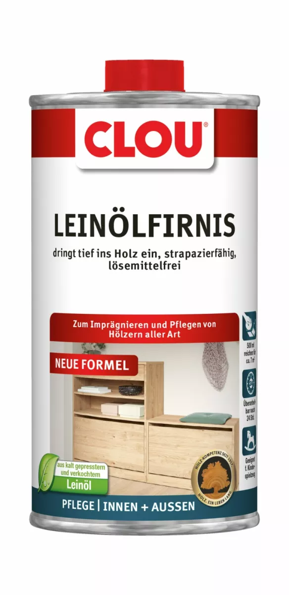 Clou Leinöl-Firnis 500 ml Besonders witterungsbeständiger Tiefenschutz aus naturreinem Leinöl