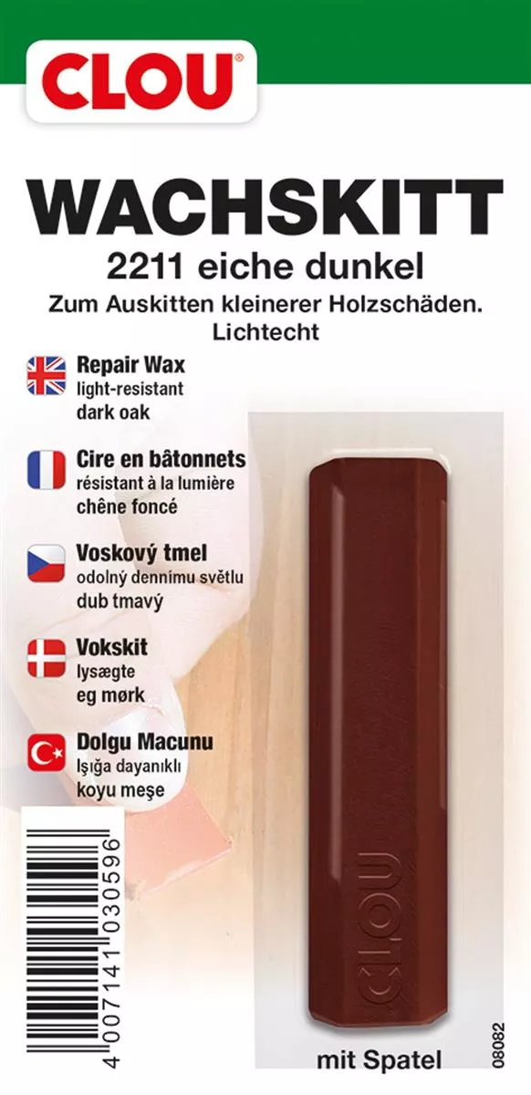 Clou Wachskitt-Stange Eiche dunkel zum Reparieren und Auskitten von Holzschäden