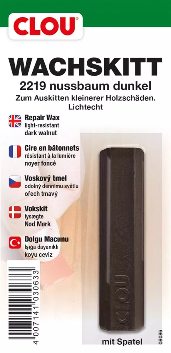 Clou Wachskitt-Stange nußbaum dunkel zum Reparieren und Auskitten von Holzschäden