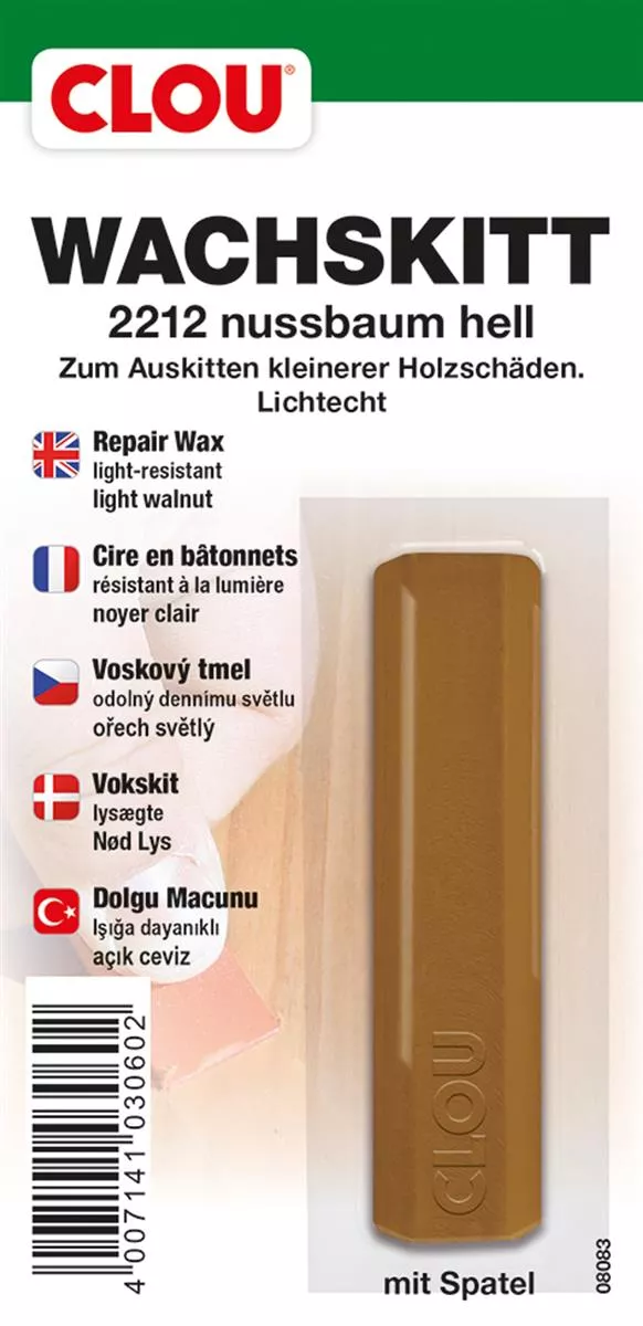 Clou Wachskitt-Stange nußbaum hell zum Reparieren und Auskitten von Holzschäden