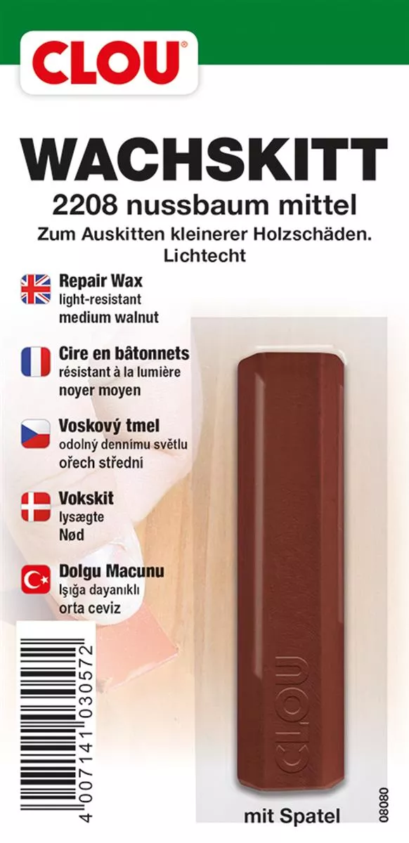 Clou Wachskitt-Stange Nußbaum zum Reparieren und Auskitten von Holzschäden