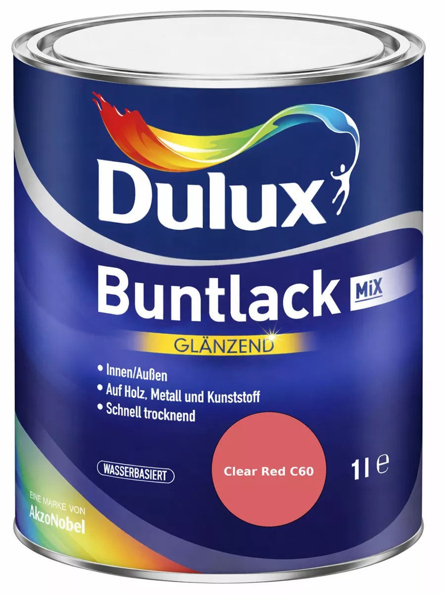 Dulux Buntlack Glänzend wasserbasiert Clear Red C60 Wunschfarbton 1 L