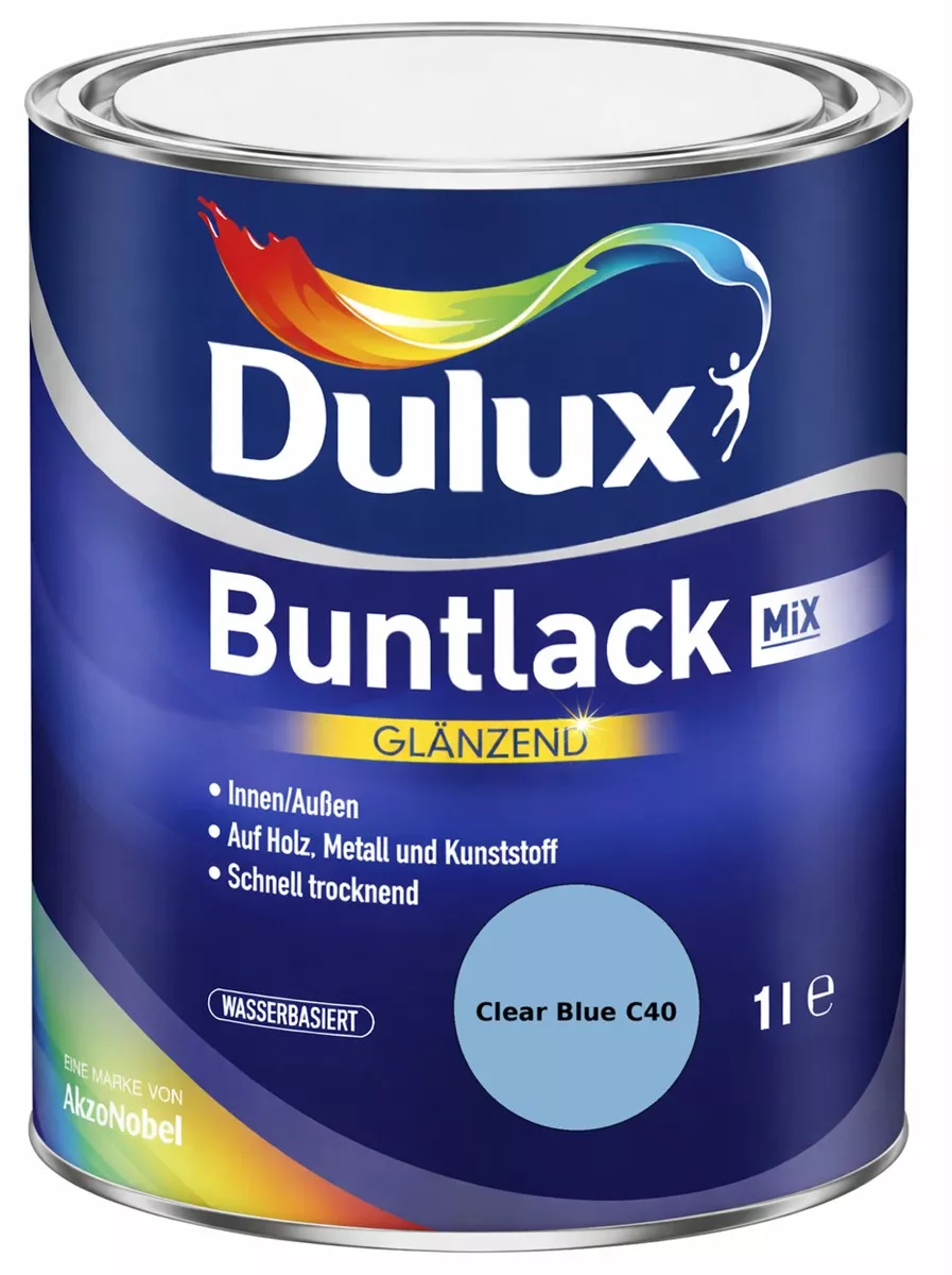 Dulux Buntlack Glänzend wasserbasiert Clear Blue C40 Wunschfarbton 1 L