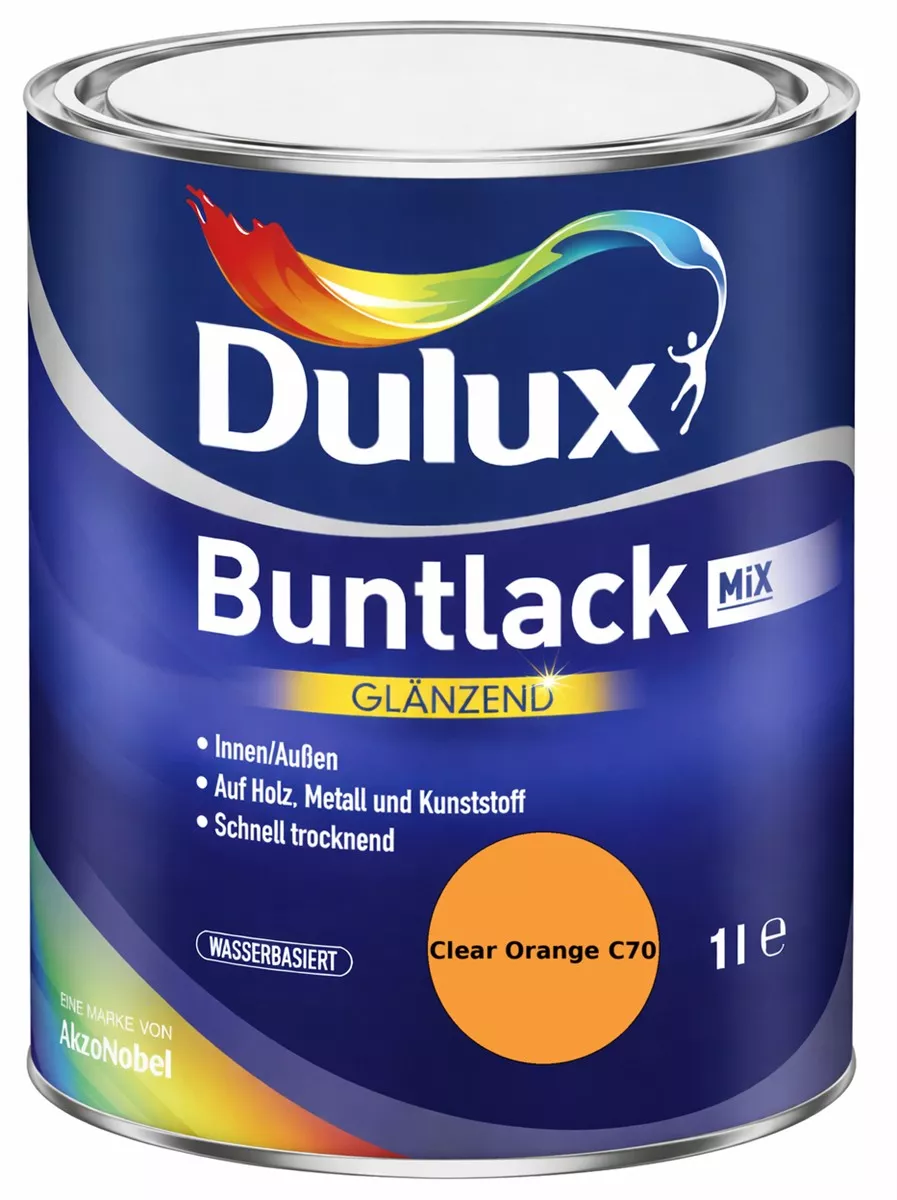 Dulux Buntlack Glänzend wasserbasiert Clear Orange C70 Wunschfarbton 1 L