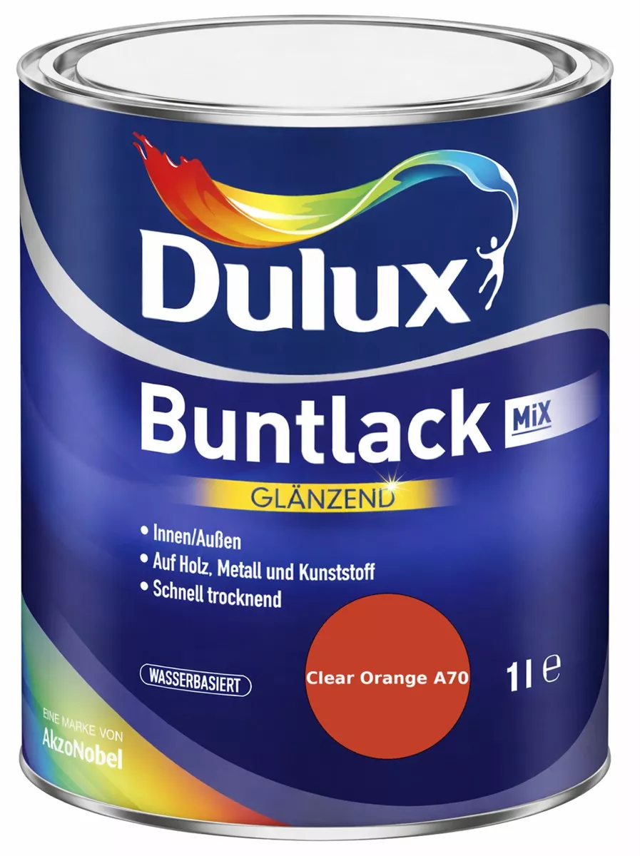 Dulux Buntlack Glänzend wasserbasiert Clear Orange A70 Wunschfarbton 1 L