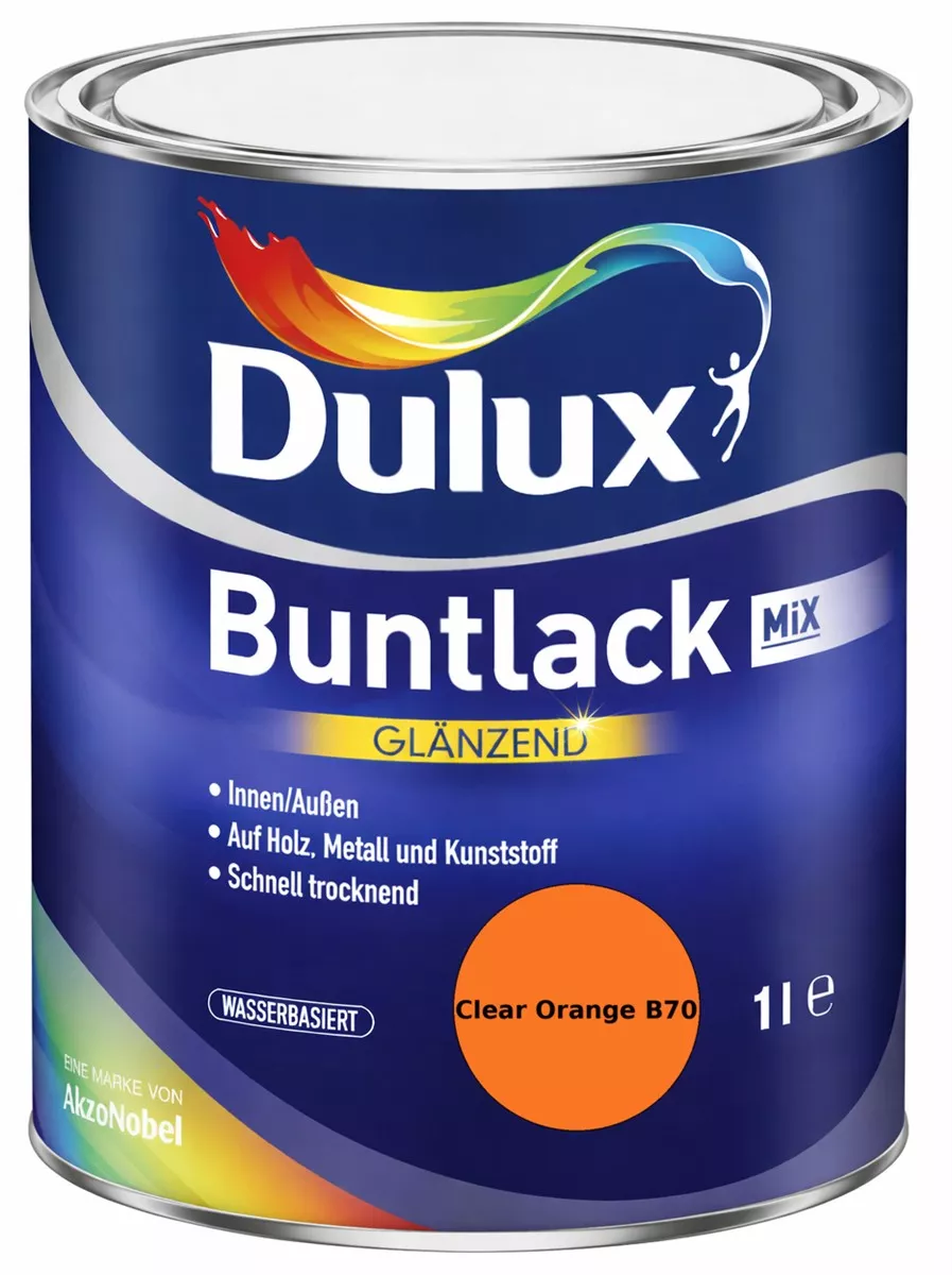 Dulux Buntlack Glänzend wasserbasiert Clear Orange B70 Wunschfarbton 1 L