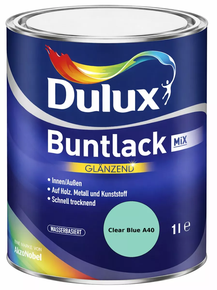 Dulux Buntlack Glänzend wasserbasiert Clear Blue A40 Wunschfarbton 1 L