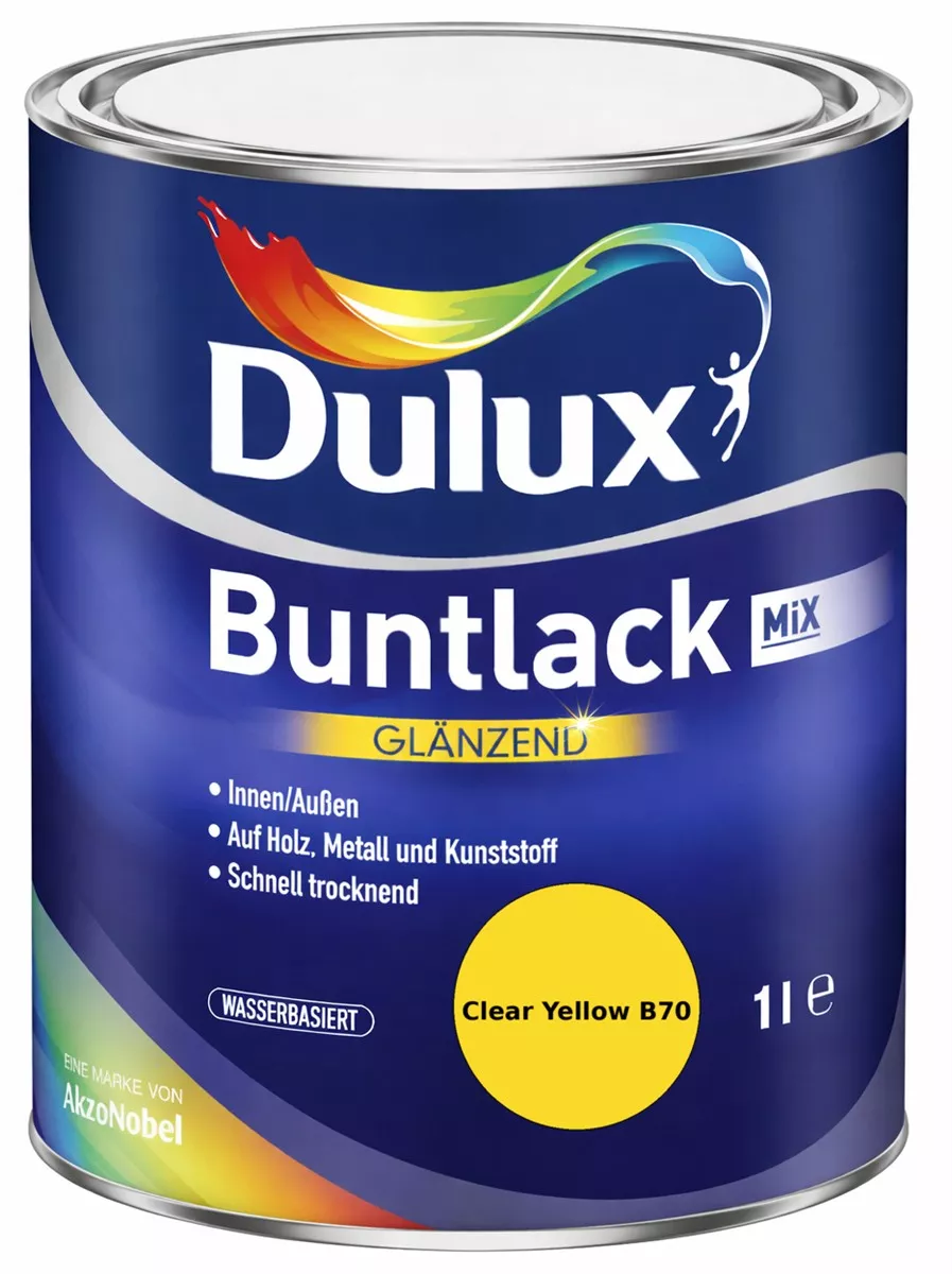 Dulux Buntlack Glänzend wasserbasiert Clear Yellow B70 Wunschfarbton 1 L