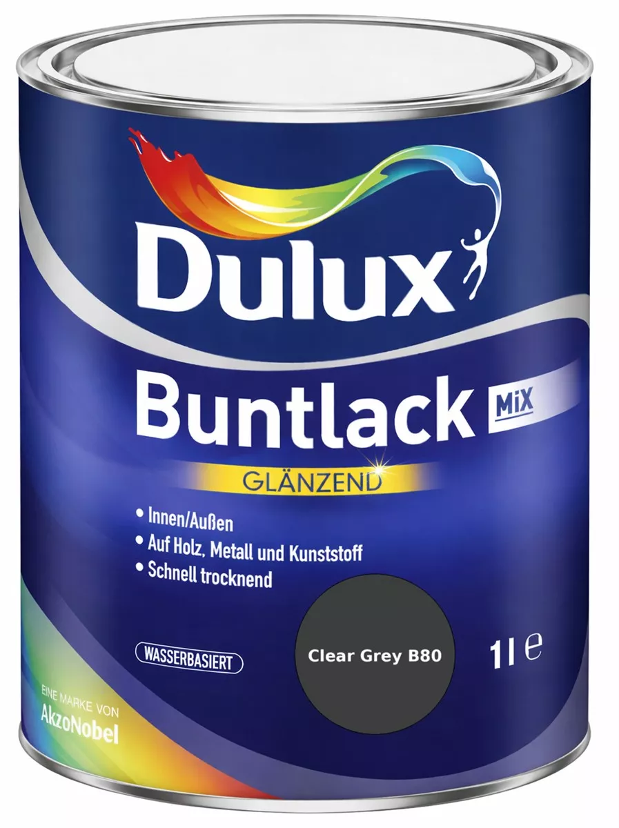 Dulux Buntlack Glänzend wasserbasiert Clear Grey B80 Wunschfarbton 1 L