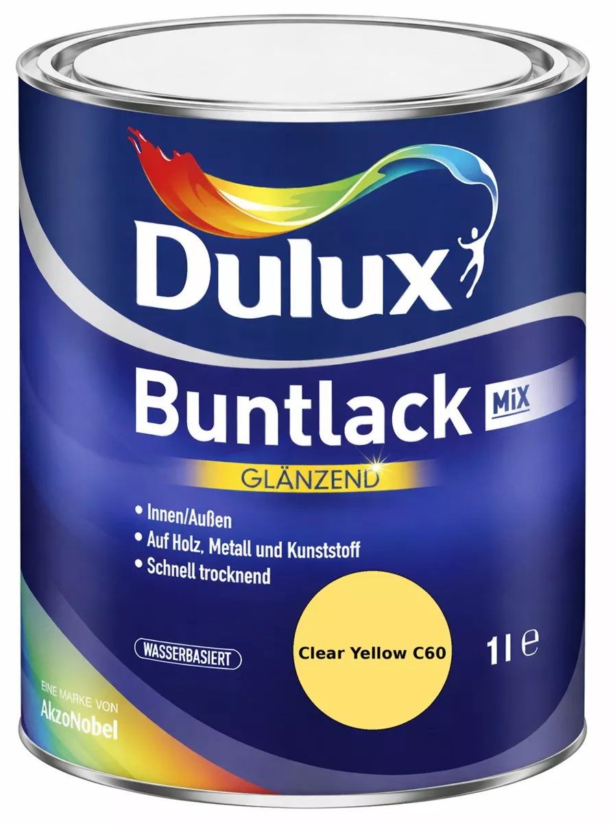 Dulux Buntlack Glänzend wasserbasiert Clear Yellow C60 Wunschfarbton 1 L