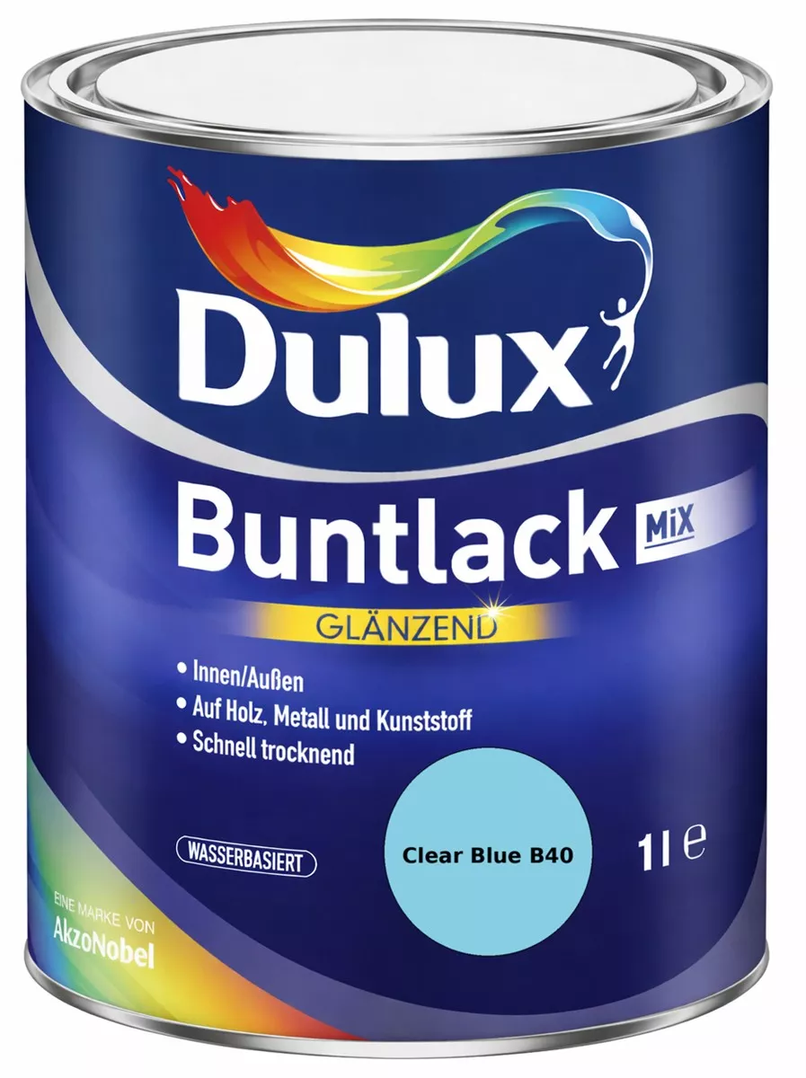 Dulux Buntlack Glänzend wasserbasiert Clear Blue B40 Wunschfarbton 1 L