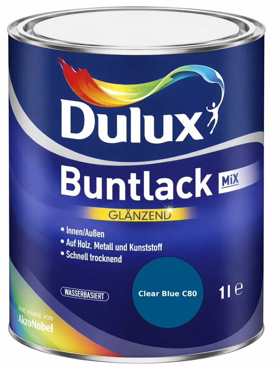 Dulux Buntlack Glänzend wasserbasiert Clear Blue C80 Wunschfarbton 1 L