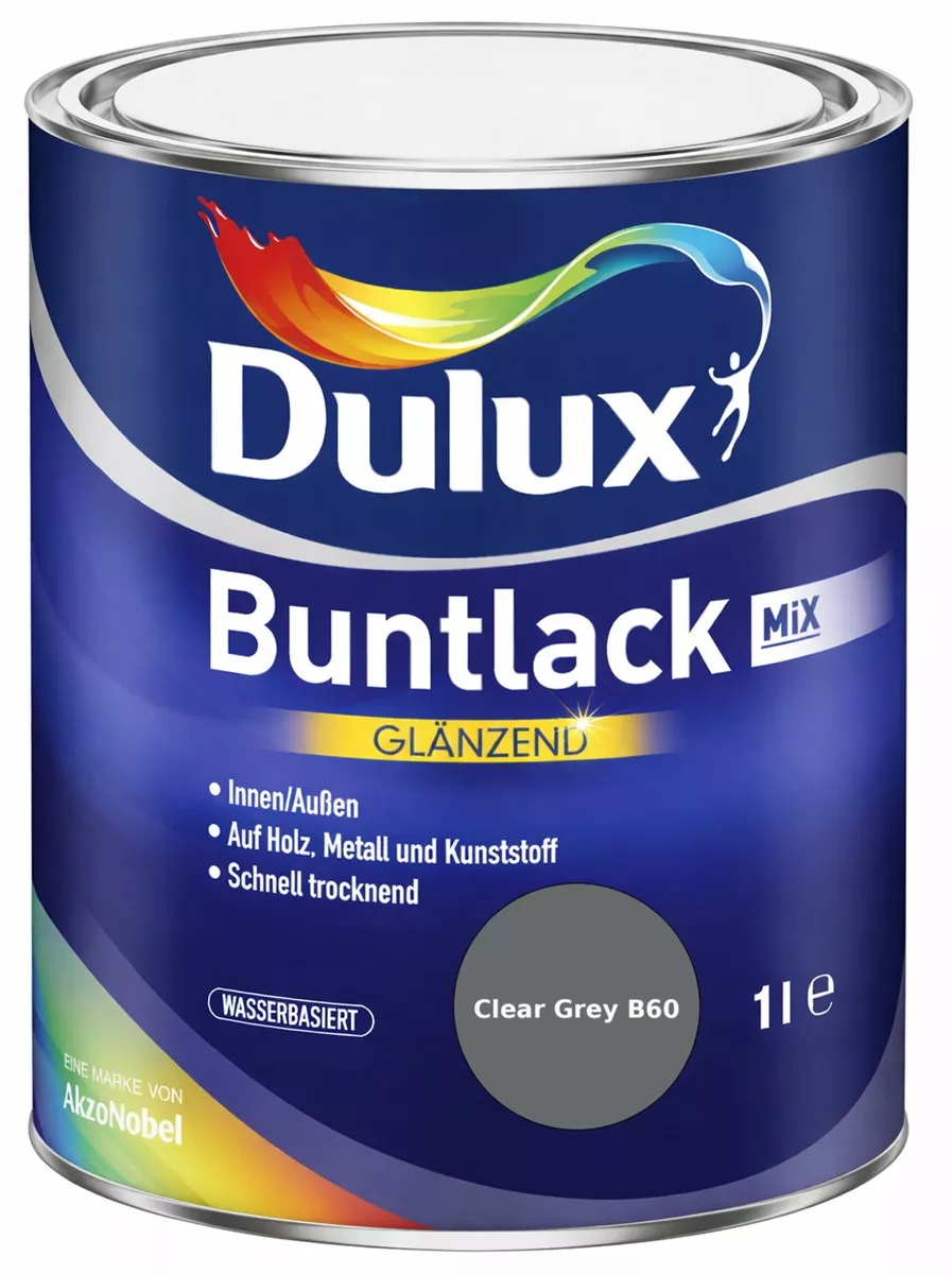 Dulux Buntlack Glänzend wasserbasiert Clear Grey B60 Wunschfarbton 1 L
