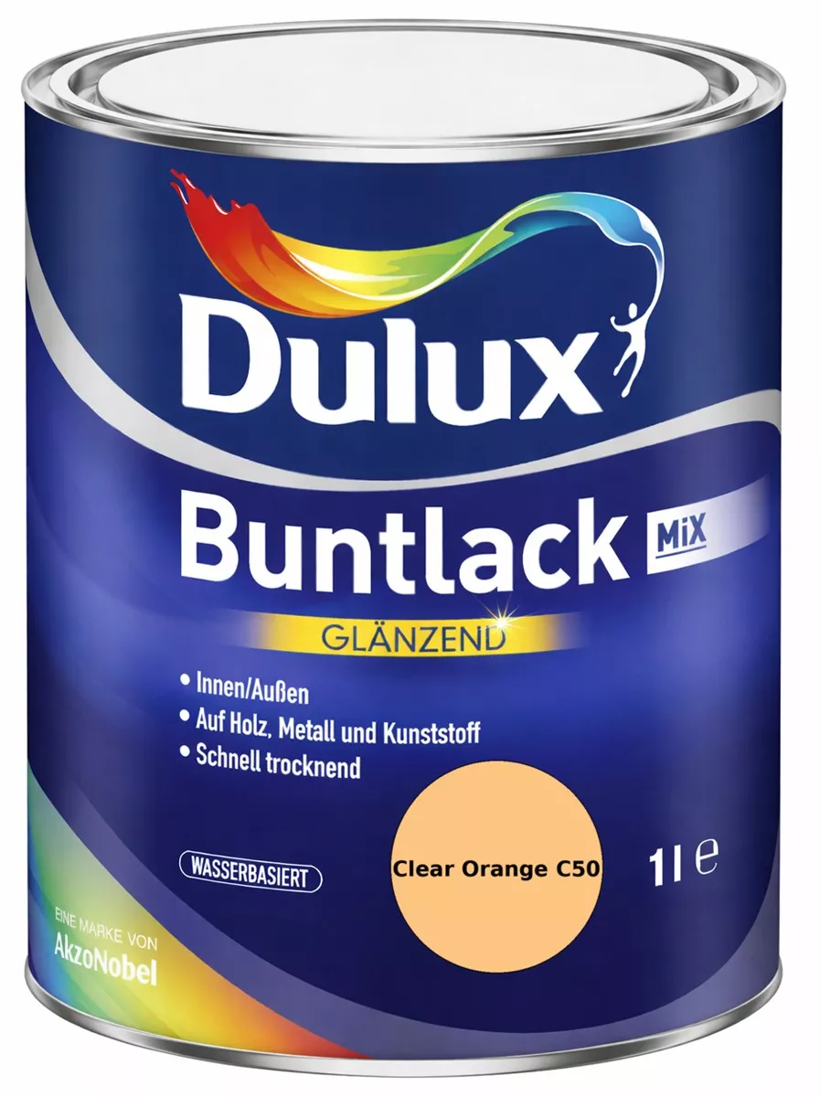 Dulux Buntlack Glänzend wasserbasiert Clear Orange C50 Wunschfarbton 1 L