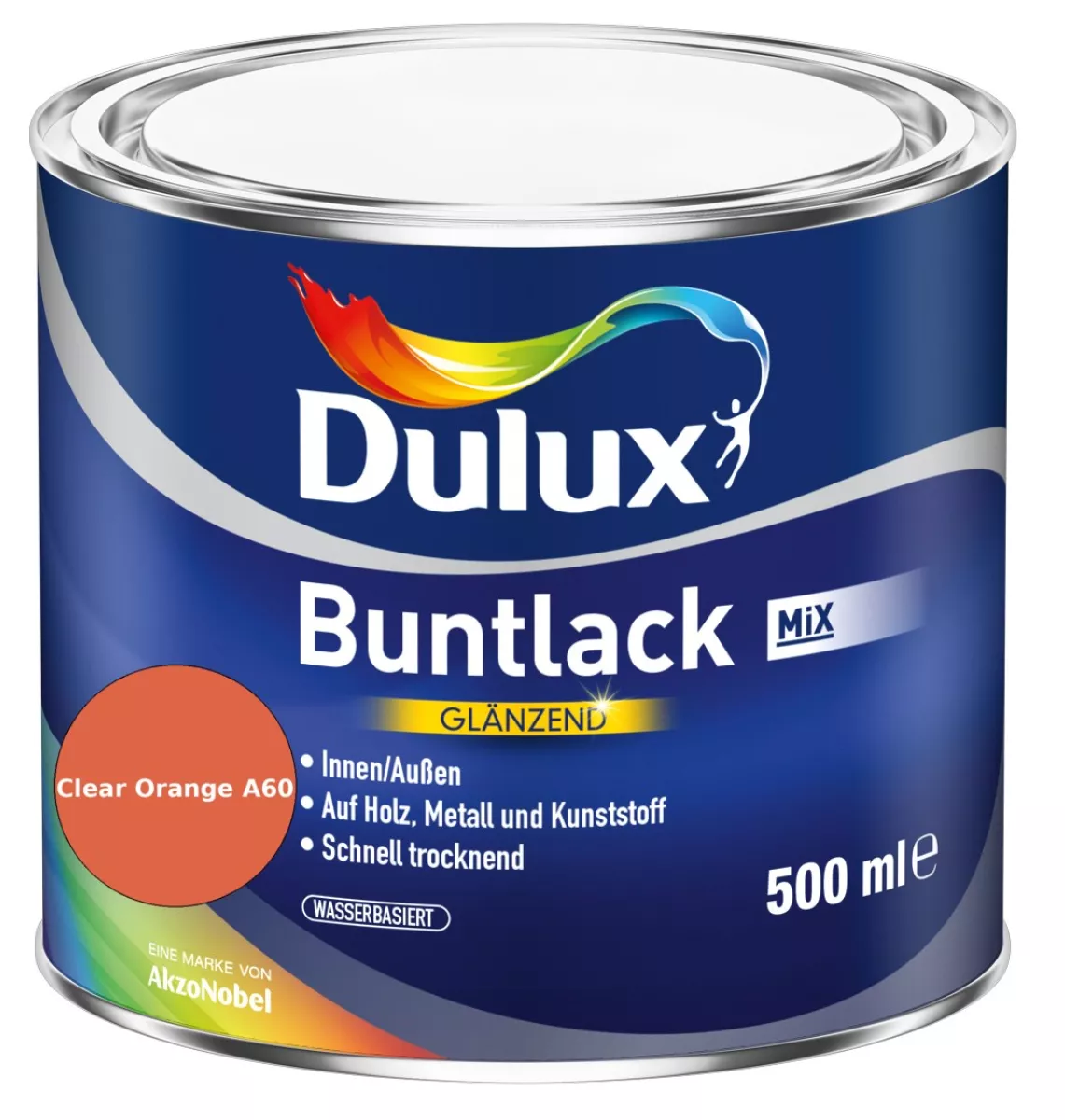 Dulux Buntlack Glänzend wasserbasiert Clear Orange A60 Wunschfarbton 0,5 L