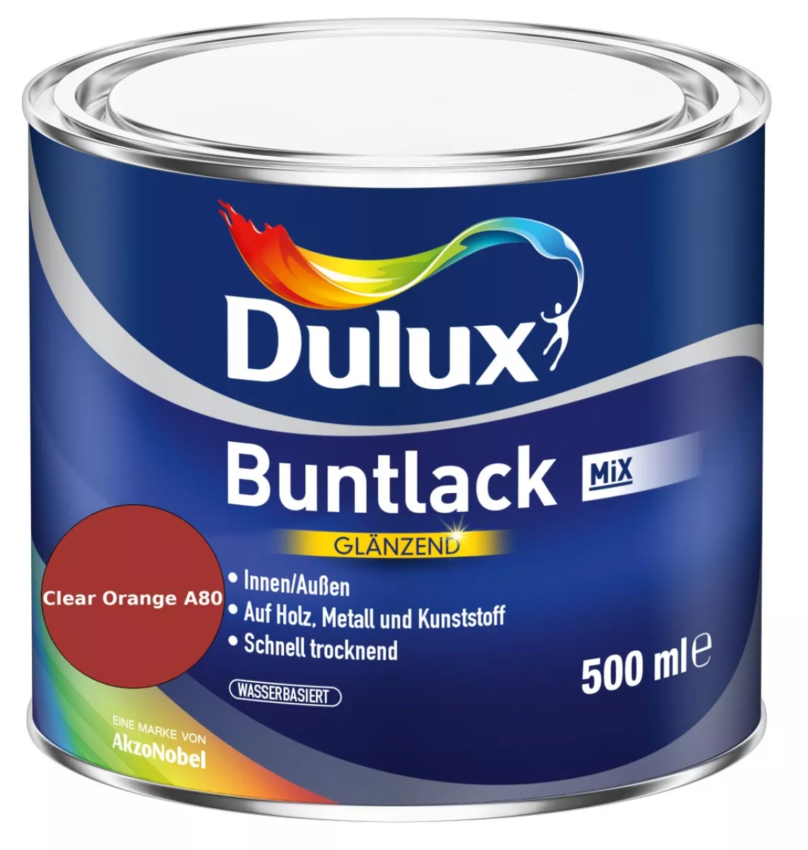 Dulux Buntlack Glänzend wasserbasiert Clear Orange A80 Wunschfarbton 0,5 L