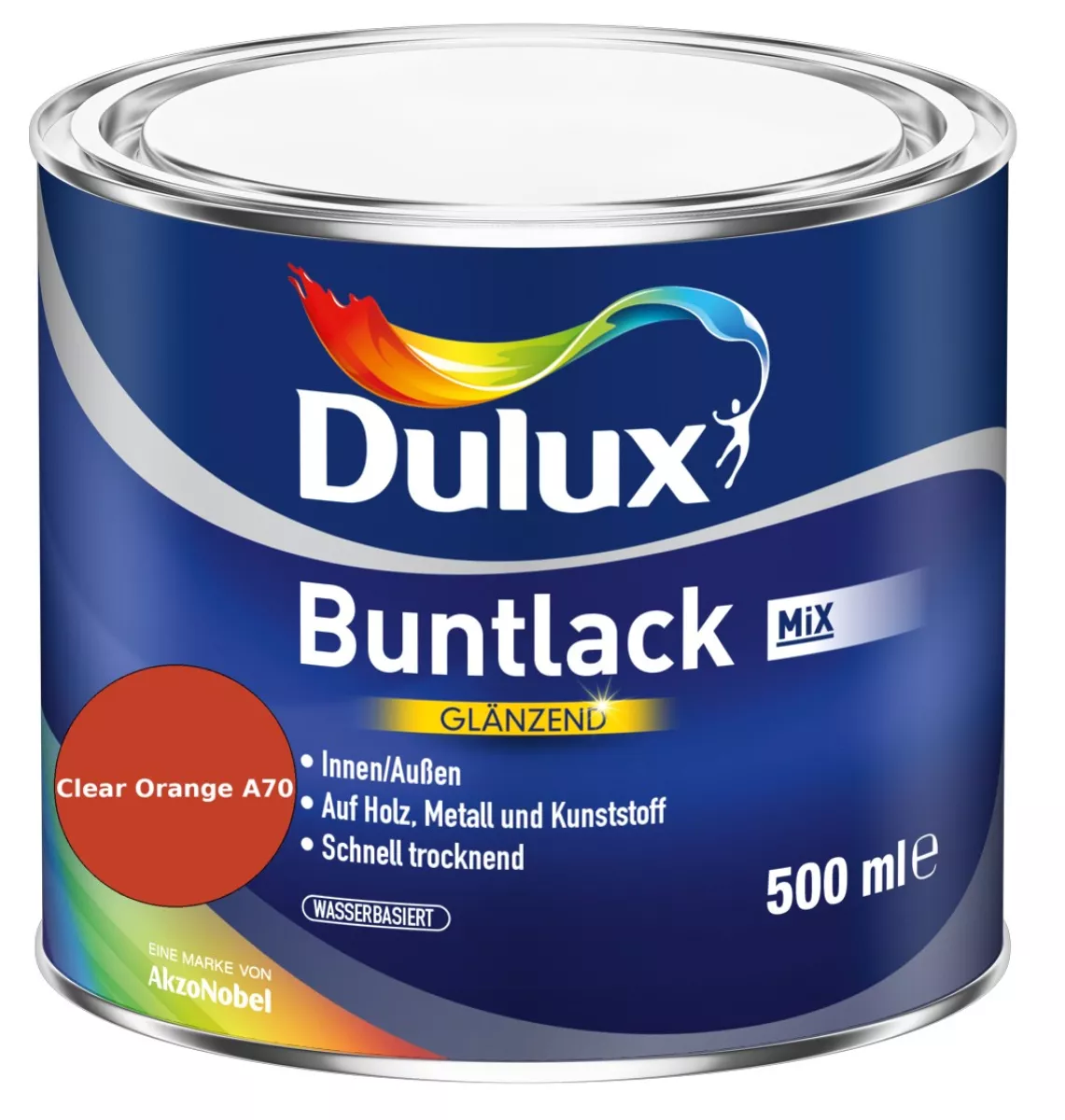 Dulux Buntlack Glänzend wasserbasiert Clear Orange A70 Wunschfarbton 0,5 L