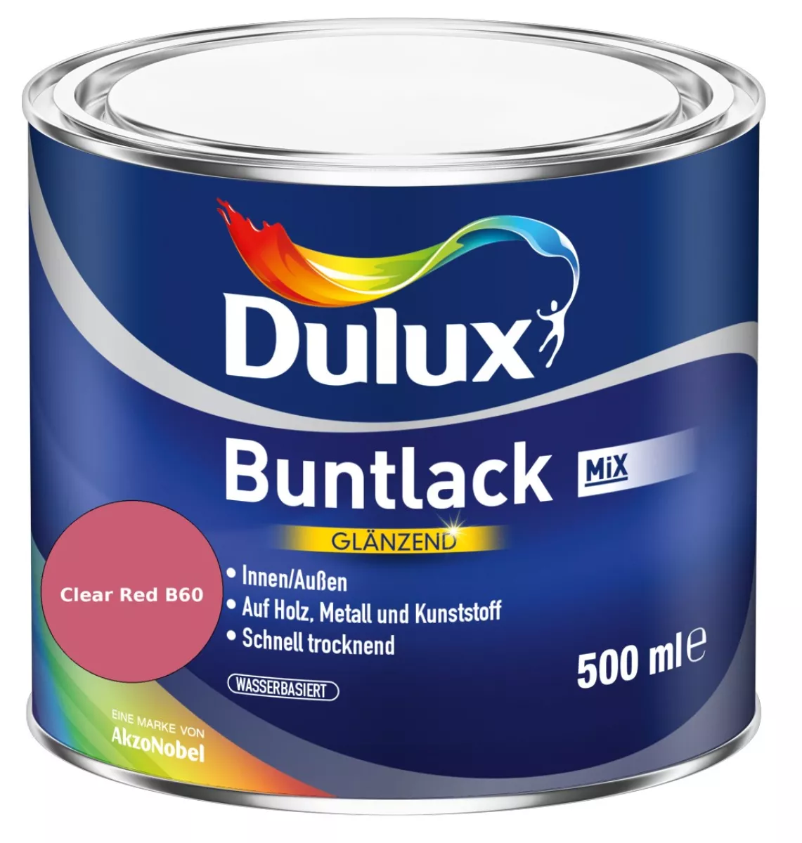 Dulux Buntlack Glänzend wasserbasiert Clear Red B60 Wunschfarbton 0,5 L