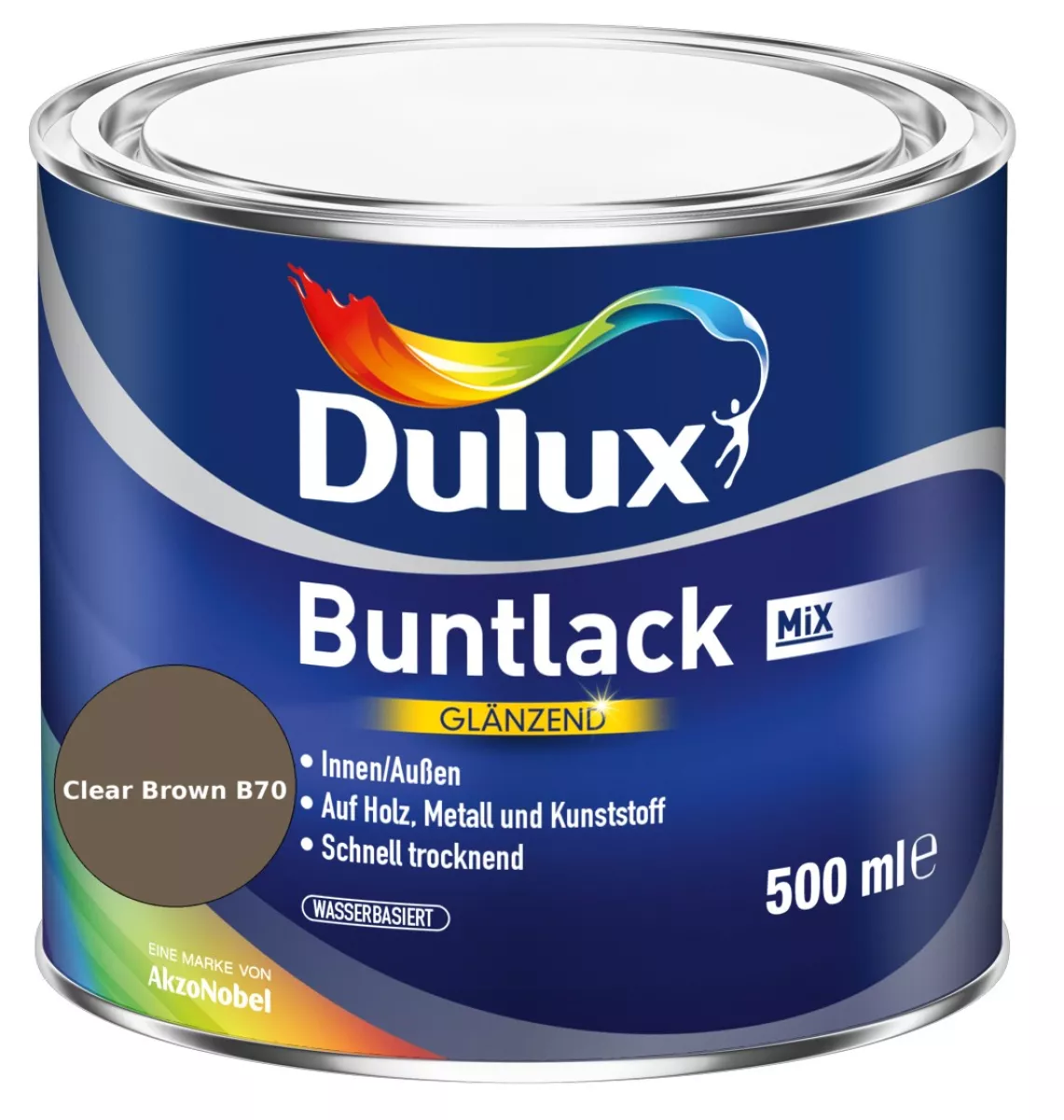 Dulux Buntlack Glänzend wasserbasiert Clear Brown B70 Wunschfarbton 0,5 L
