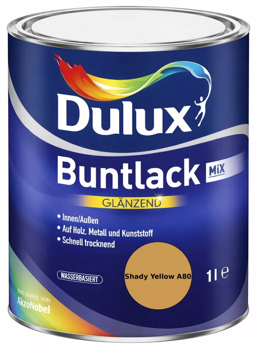 Dulux Buntlack Glänzend wasserbasiert Shady Yellow A80 Wunschfarbton 1 L