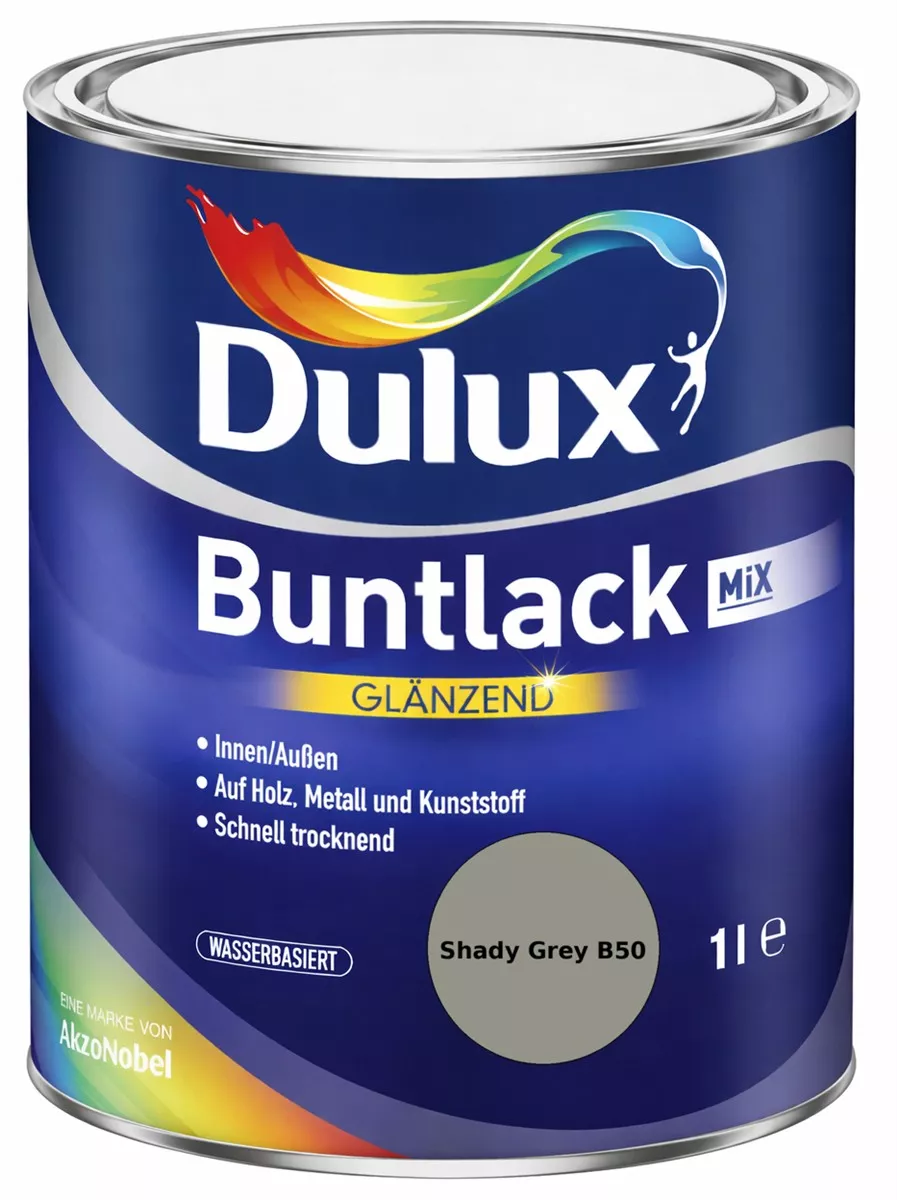 Dulux Buntlack Glänzend wasserbasiert Shady Grey B50 Wunschfarbton 1 L