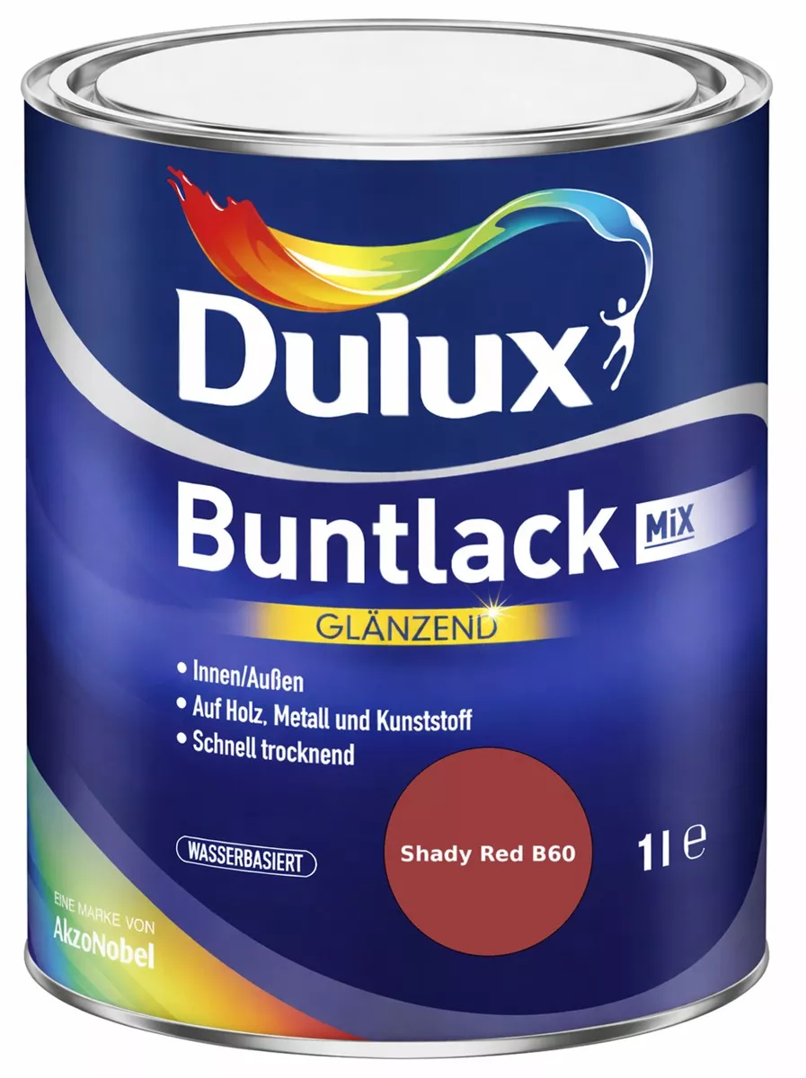 Dulux Buntlack Glänzend wasserbasiert Shady Red B60 Wunschfarbton 1 L