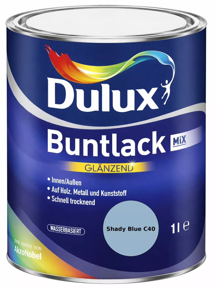 Dulux Buntlack Glänzend wasserbasiert Shady Blue C40 Wunschfarbton 1 L