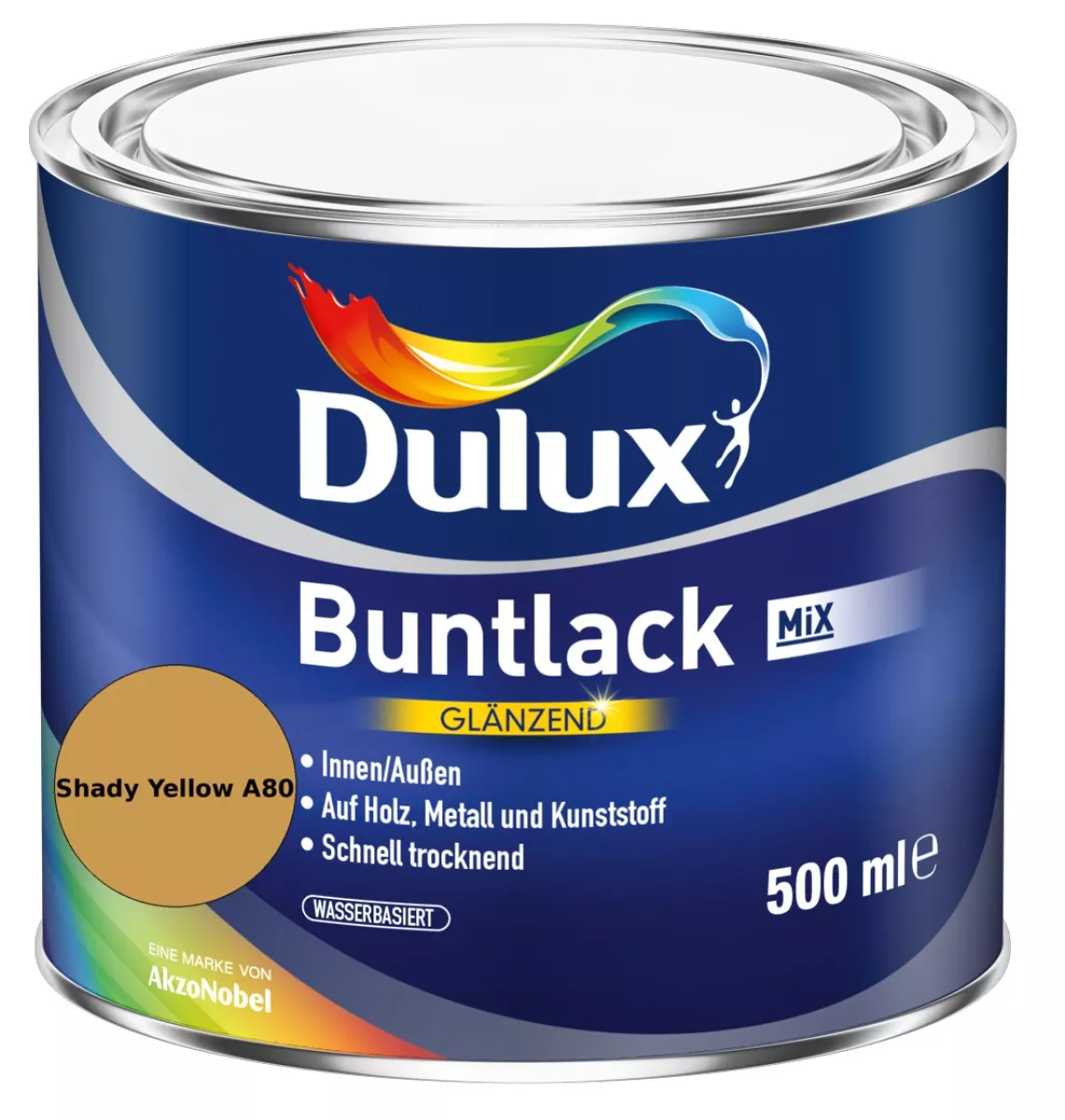 Dulux Buntlack Glänzend wasserbasiert Shady Yellow A80 Wunschfarbton 0,5 L