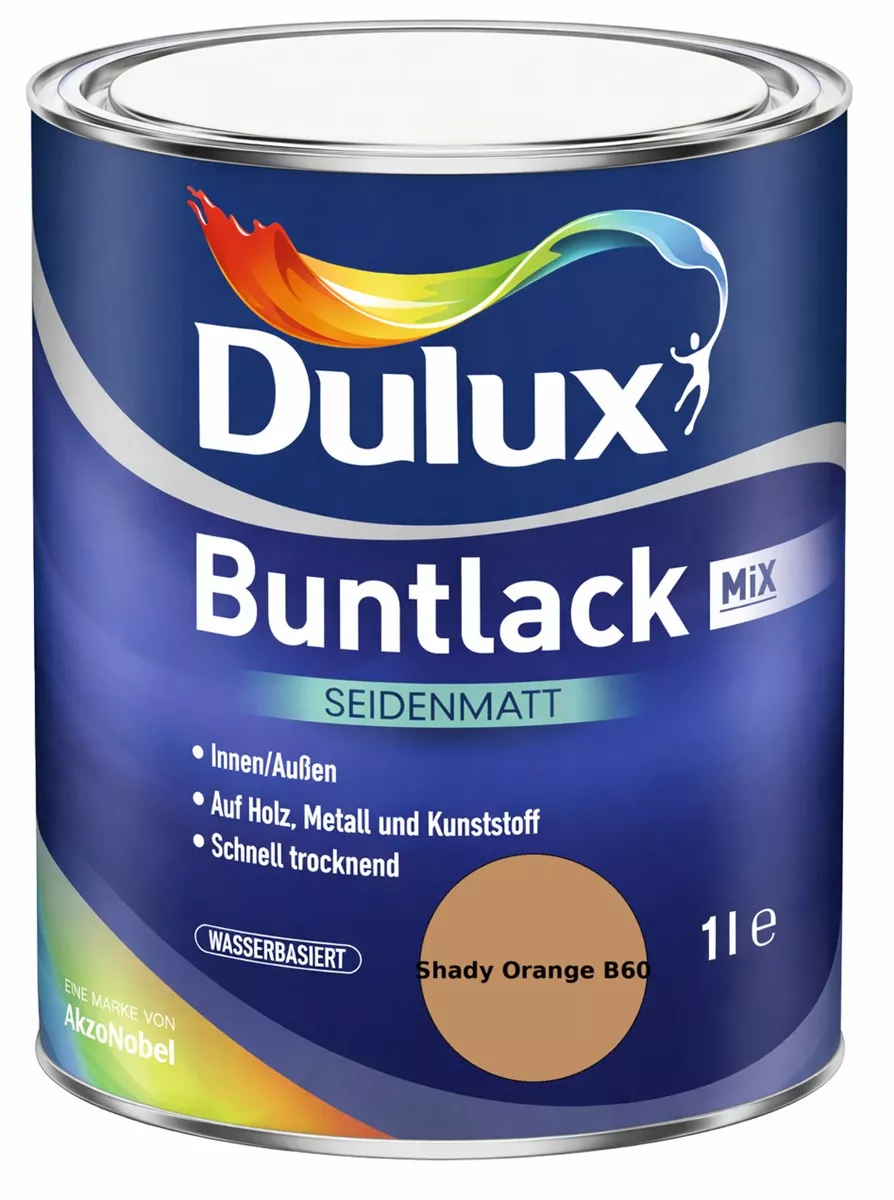 Dulux Buntlack Seidenmatt wasserbasiert Shady Orange B60 Wunschfarbton 1 L