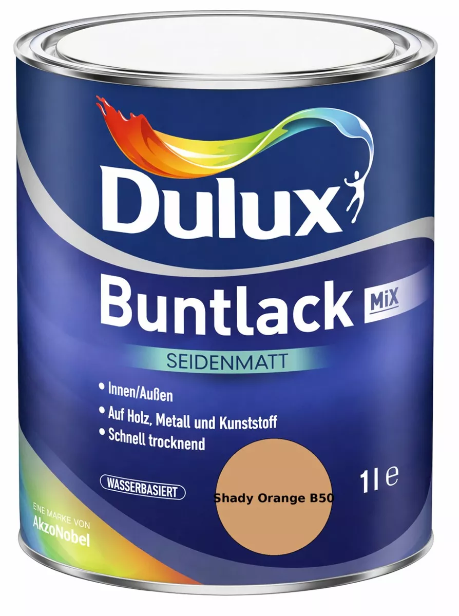 Dulux Buntlack Seidenmatt wasserbasiert Shady Orange B50 Wunschfarbton 1 L