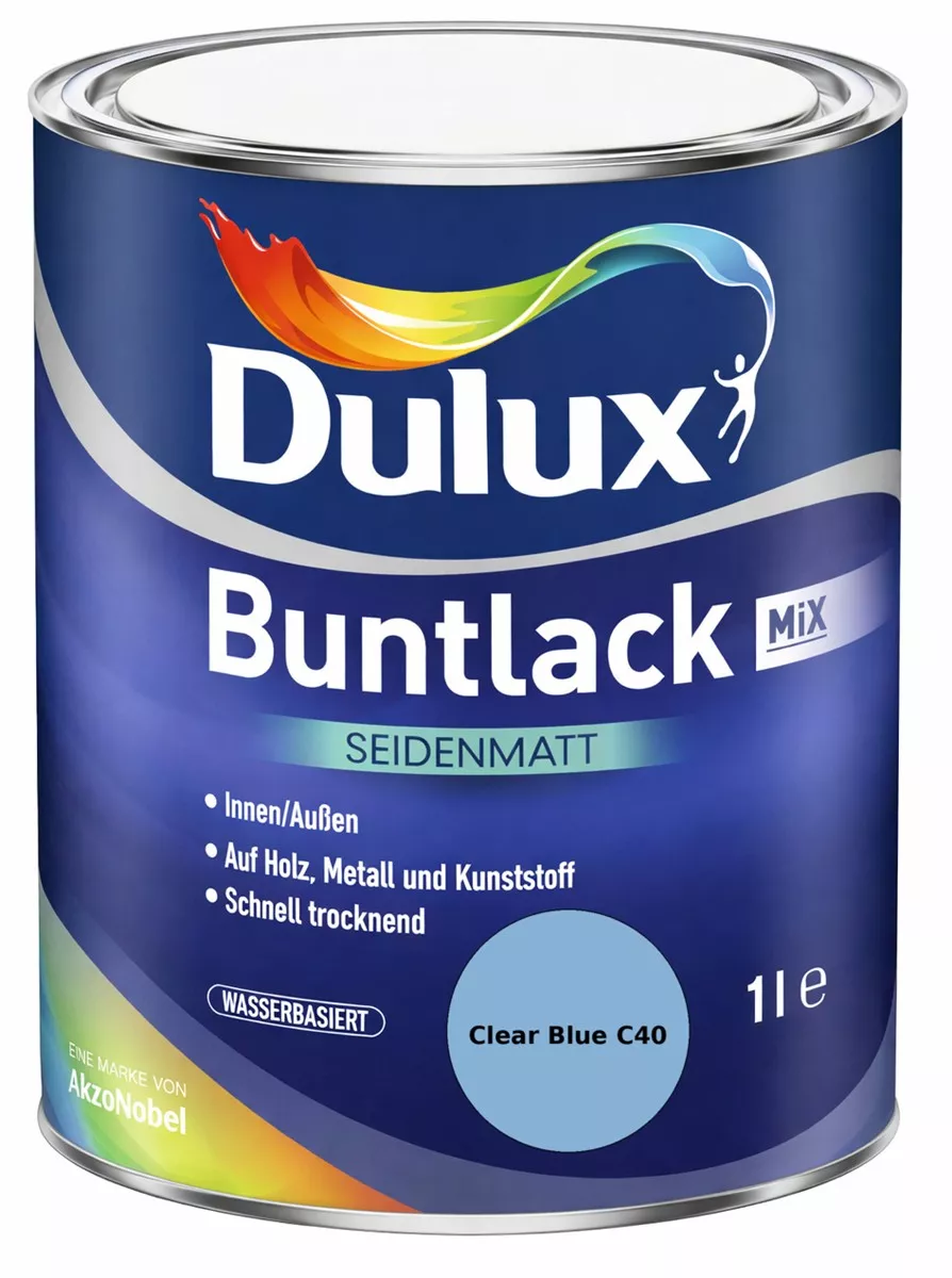 Dulux Buntlack Seidenmatt wasserbasiert Clear Blue C40 Wunschfarbton 1 L