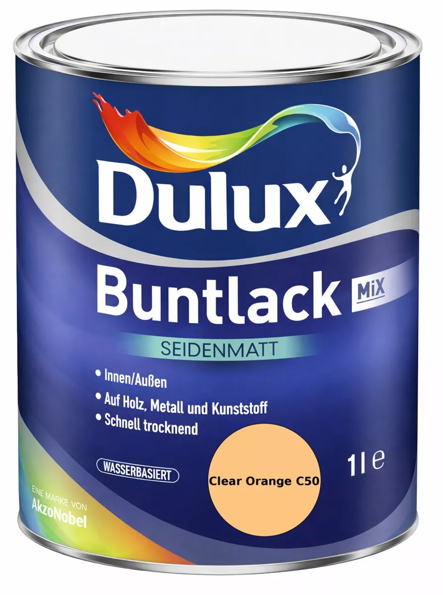 Dulux Buntlack Seidenmatt wasserbasiert Clear Orange C50 Wunschfarbton 1 L