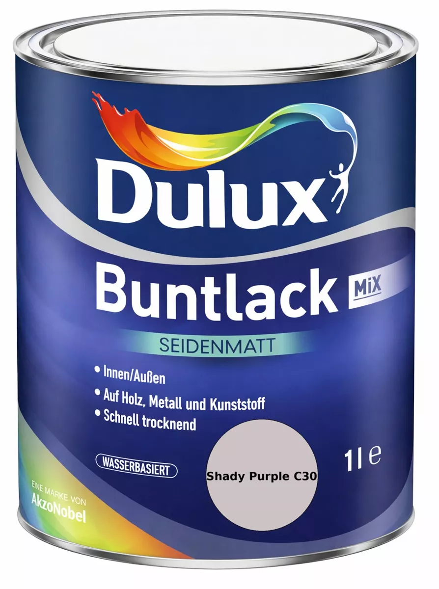 Dulux Buntlack Seidenmatt wasserbasiert Shady Purple C30 Wunschfarbton 1 L