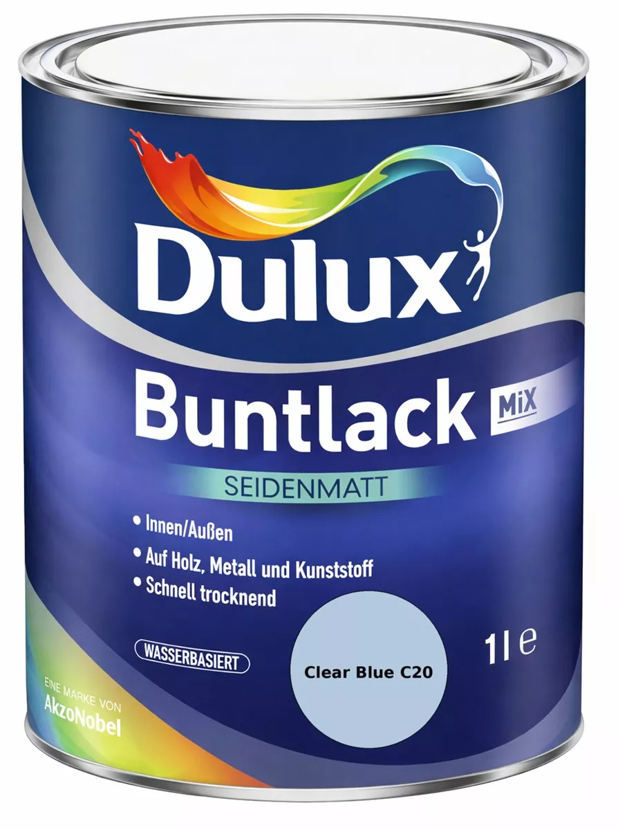 Dulux Buntlack Seidenmatt wasserbasiert Clear Blue C20 Wunschfarbton 1 L