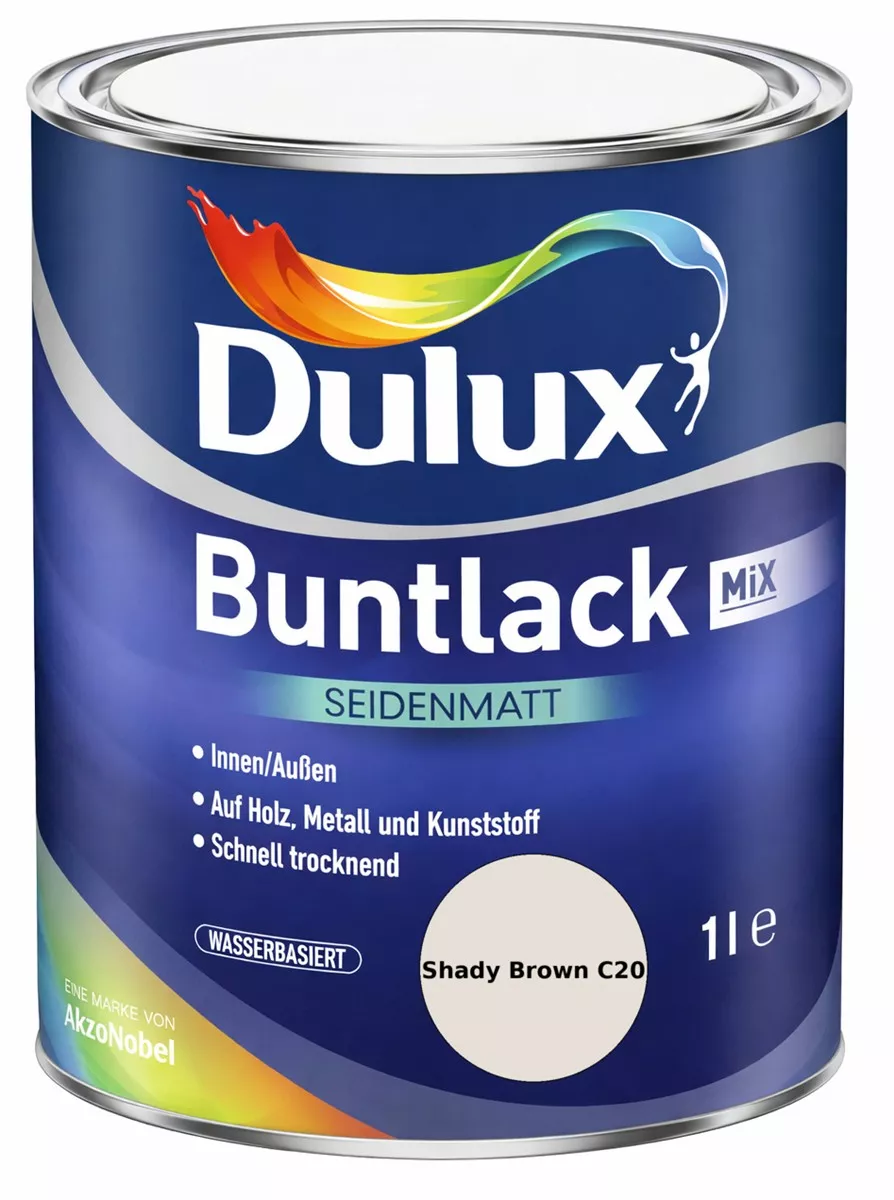 Dulux Buntlack Seidenmatt wasserbasiert Shady Brown C20 Wunschfarbton 1 L