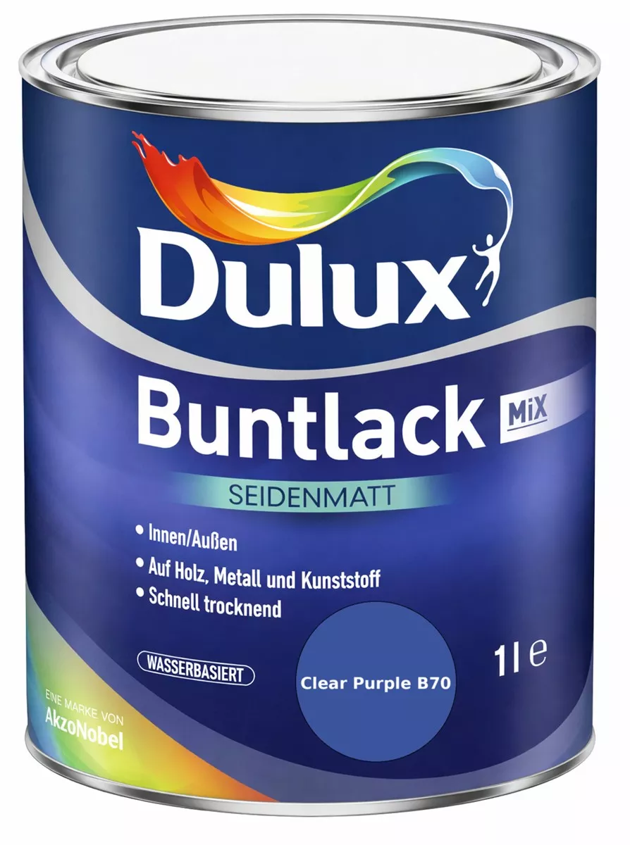 Dulux Buntlack Seidenmatt wasserbasiert Clear Purple B70 Wunschfarbton 1 L