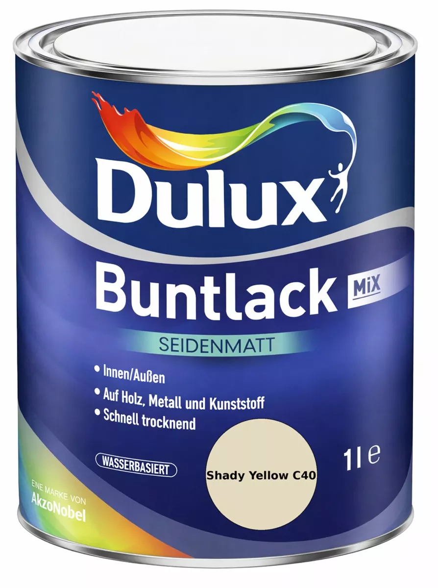 Dulux Buntlack Seidenmatt wasserbasiert Shady Yellow C40 Wunschfarbton 1 L