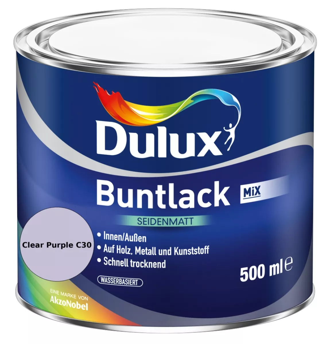 Dulux Buntlack Seidenmatt wasserbasiert Clear Purple C30 Wunschfarbton 0,5 L
