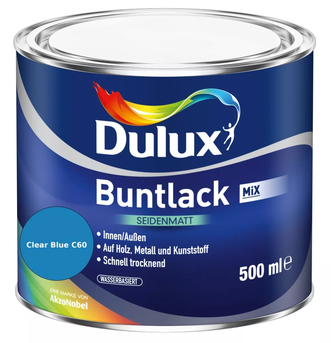Dulux Buntlack Seidenmatt wasserbasiert Clear Blue C60 Wunschfarbton 0,5 L