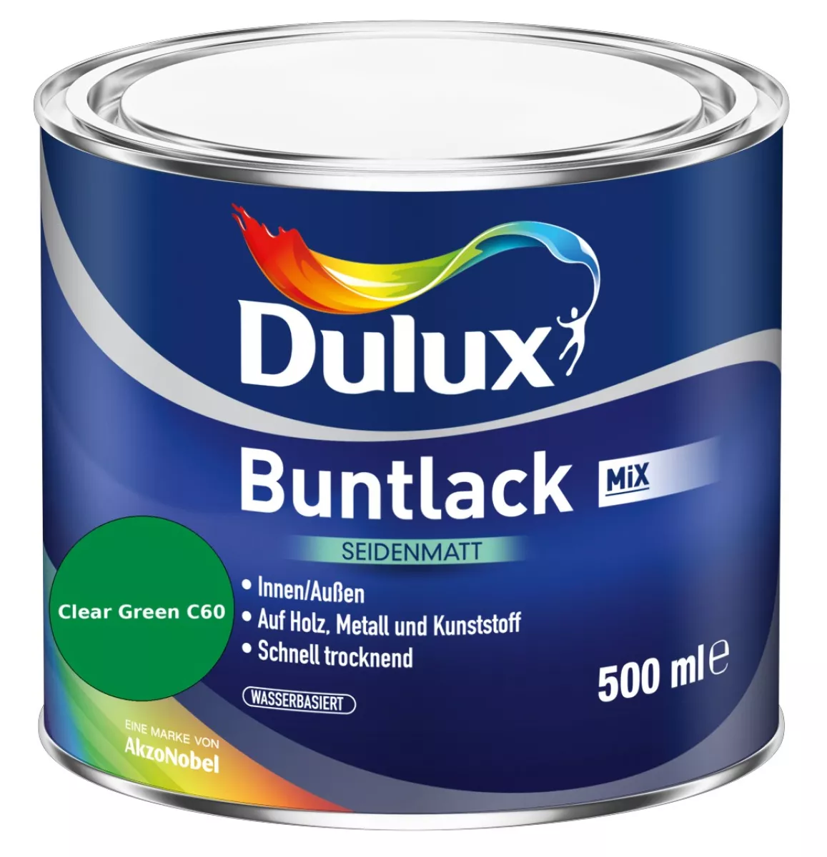 Dulux Buntlack Seidenmatt wasserbasiert Clear Green C60 Wunschfarbton 0,5 L