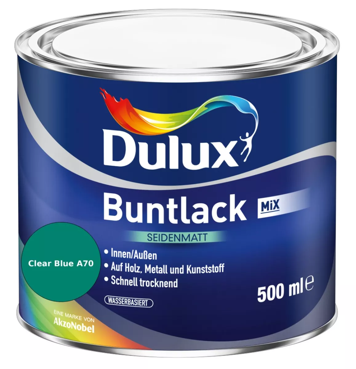 Dulux Buntlack Seidenmatt wasserbasiert Clear Blue A70 Wunschfarbton 0,5 L