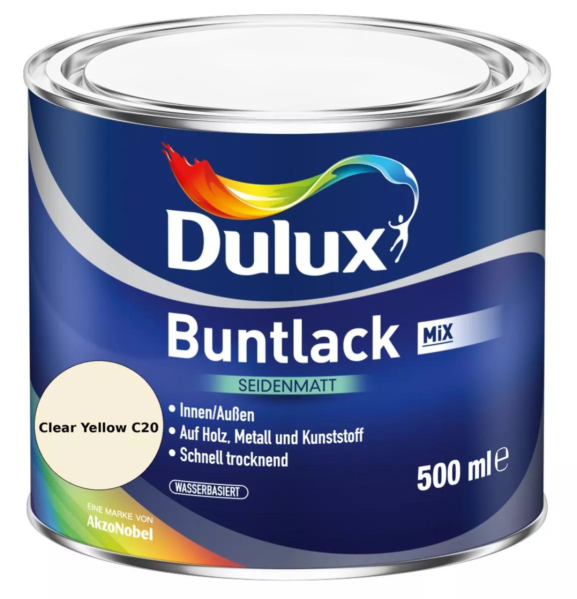 Dulux Buntlack Seidenmatt wasserbasiert Clear Yellow C20 Wunschfarbton 0,5 L