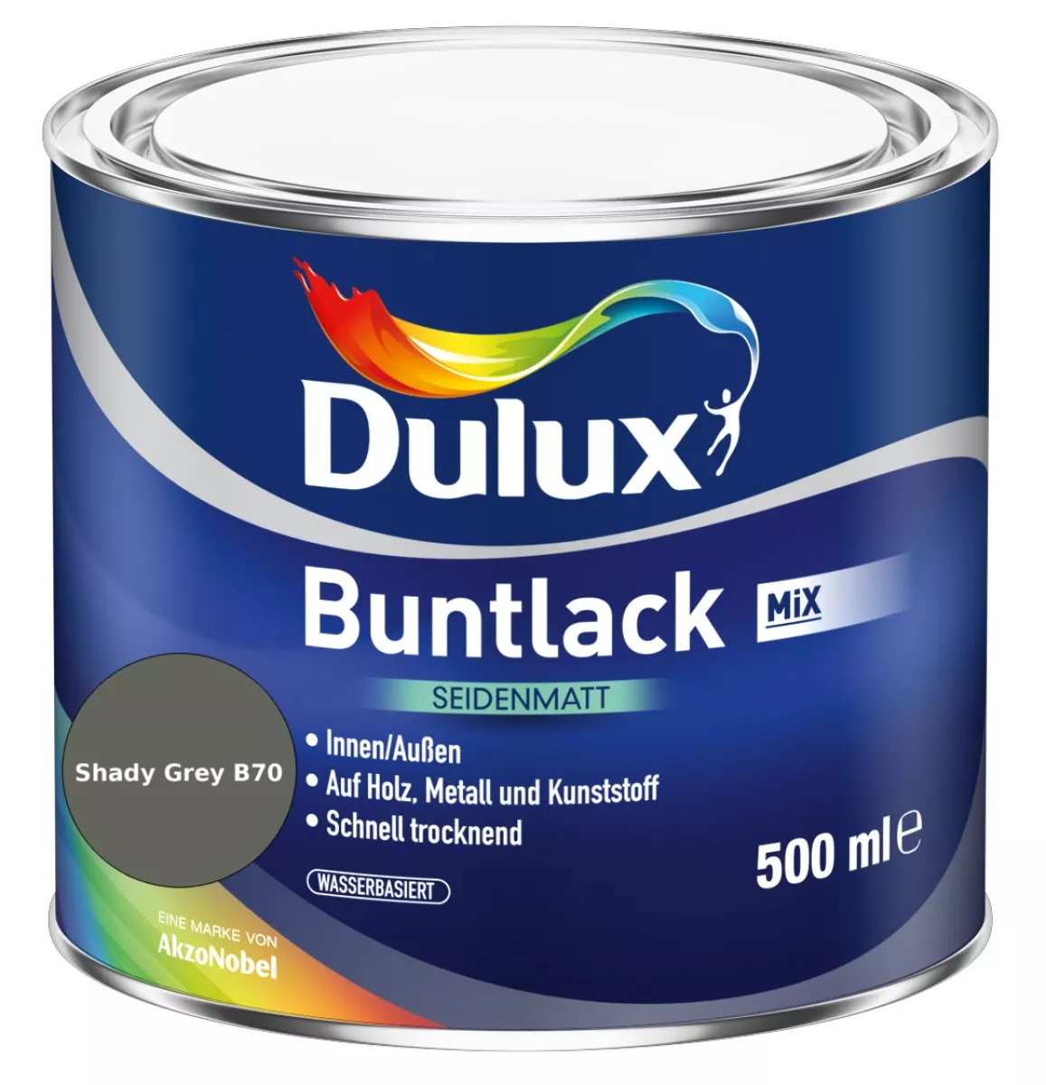 Dulux Buntlack Seidenmatt wasserbasiert Shady Grey B70 Wunschfarbton 0,5 L