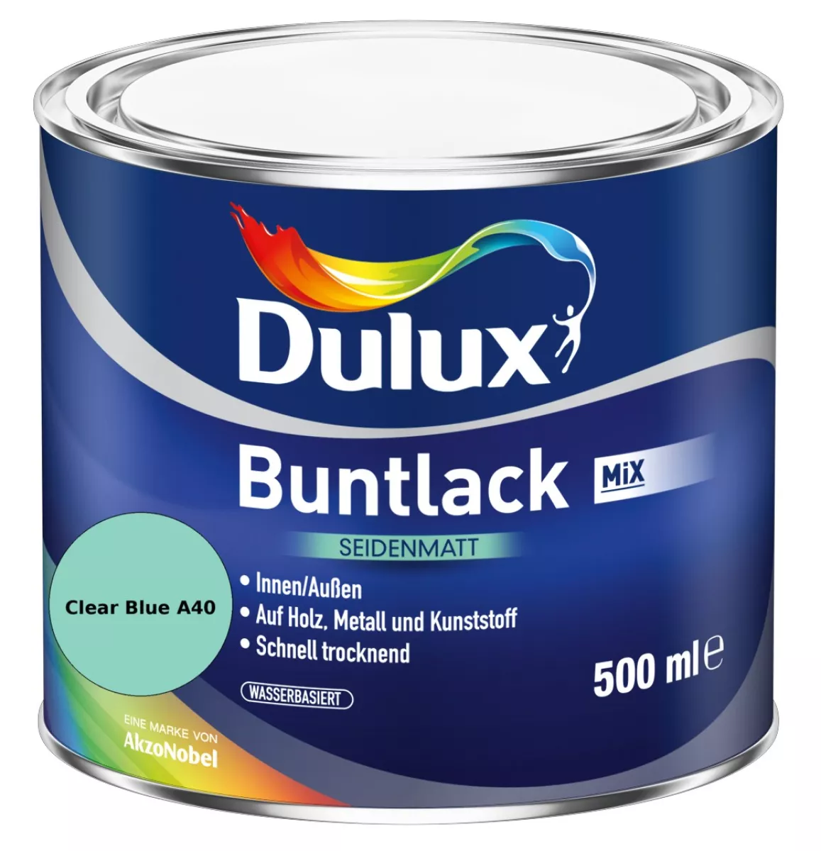Dulux Buntlack Seidenmatt wasserbasiert Clear Blue A40 Wunschfarbton 0,5 L