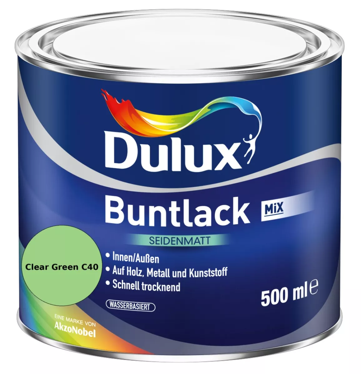 Dulux Buntlack Seidenmatt wasserbasiert Clear Green C40 Wunschfarbton 0,5 L