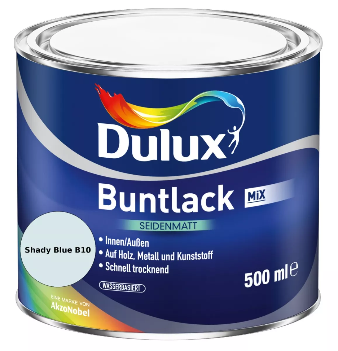 Dulux Buntlack Seidenmatt wasserbasiert Shady Blue B10 Wunschfarbton 0,5 L