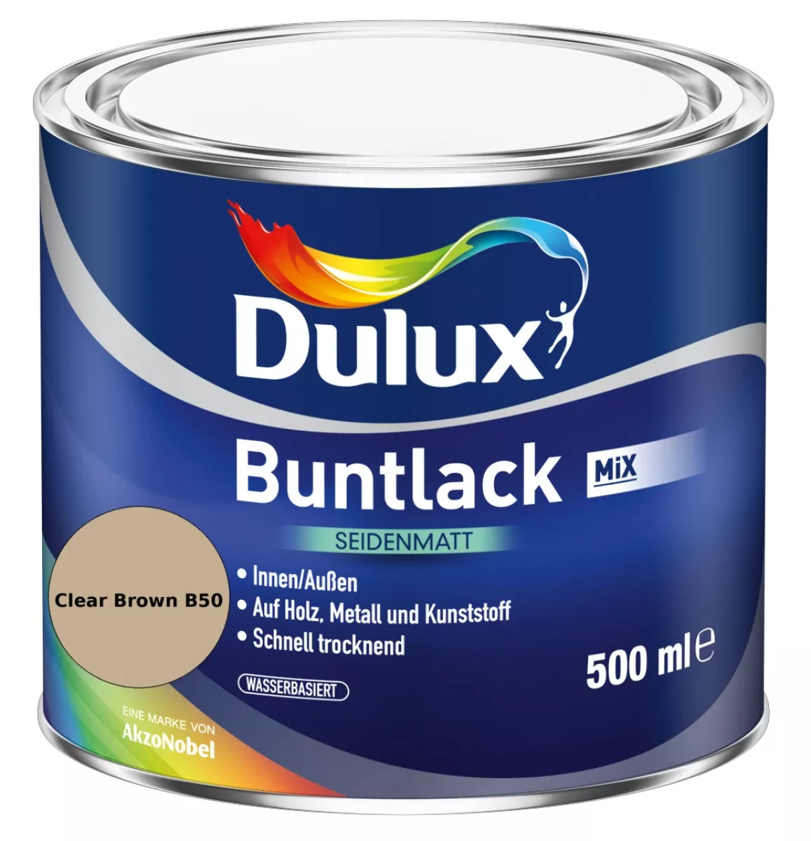Dulux Buntlack Seidenmatt wasserbasiert Clear Brown B50 Wunschfarbton 0,5 L