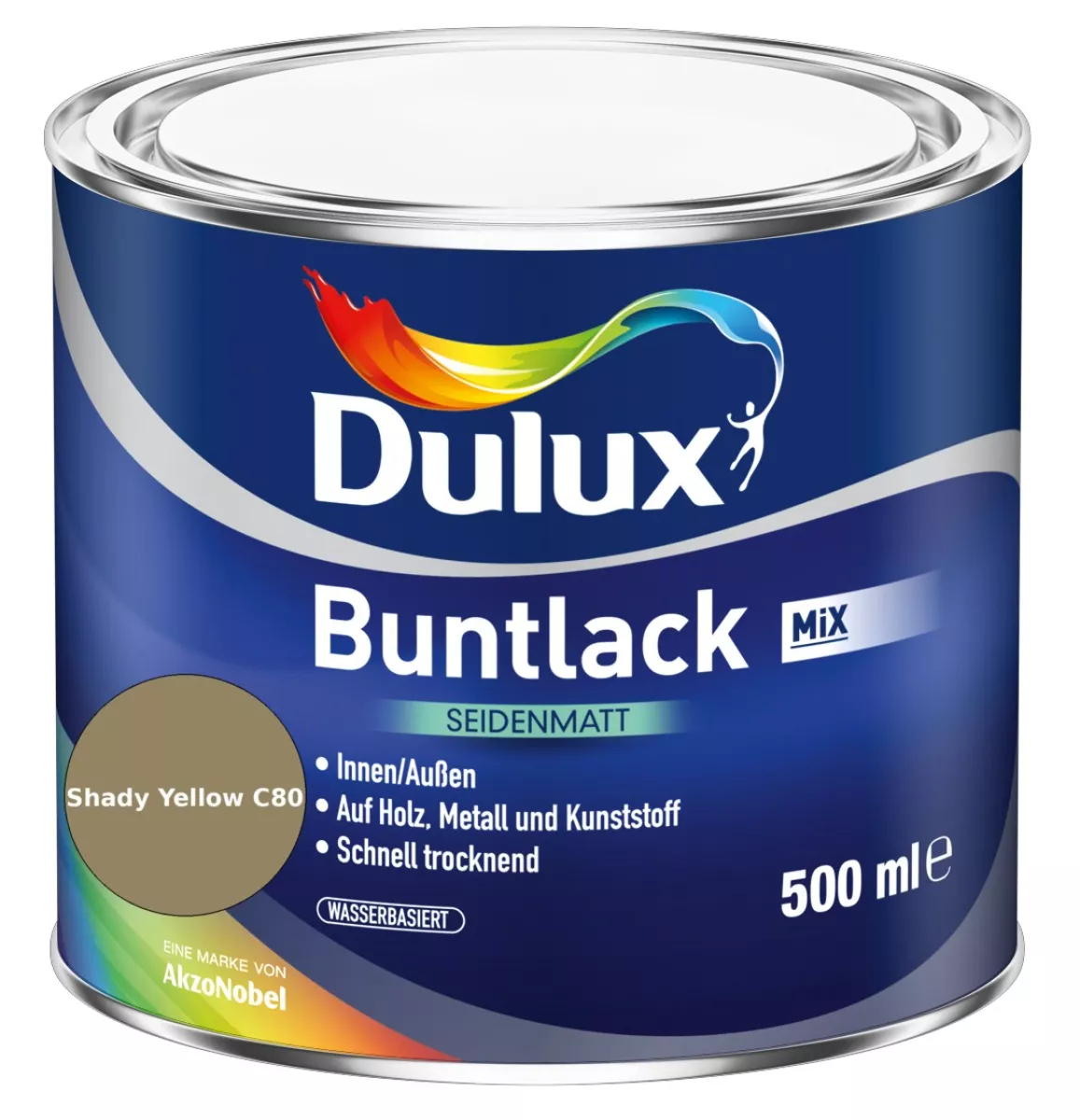 Dulux Buntlack Seidenmatt wasserbasiert Shady Yellow C80 Wunschfarbton 0,5 L